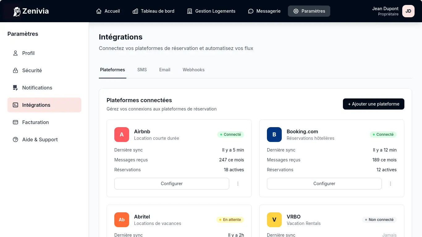 Tableau de statut de synchronisation avec ré-import et journal d’événements.